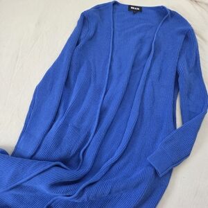SER.O.YA Blue Ribbed Open-Front Women's Sweater Cardigan Large Cotton Knit